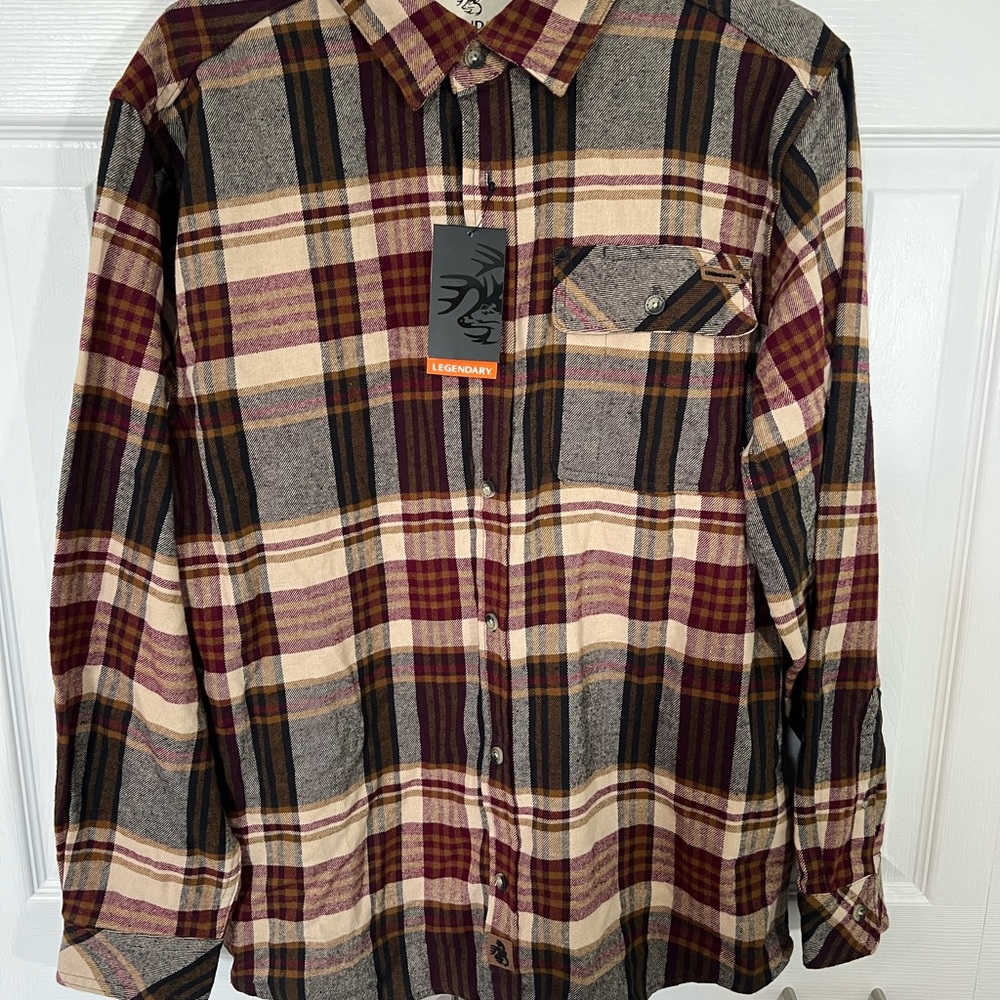 Legendary Whitetails Men's Plaid Buck Camp Flannel Shirt - Brown and Cream
